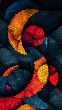 Abstract Flowing Geometric Design With Textured Circular Elements and a Dark Moody Color Palette, Made of Cubes
