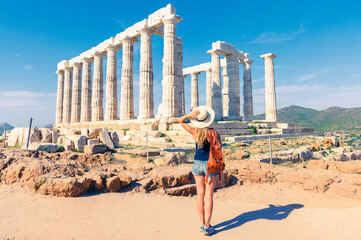 Temple of Poseidon at Cape Sounion at the edge of Attica, travel destination, tour tourism in Greece