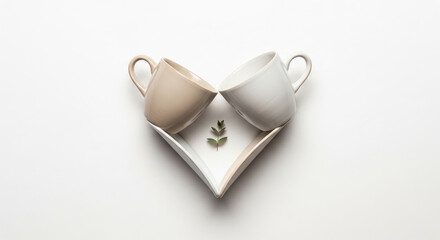 Romantic Breakfast Setting with Heart Shaped Arrangement of Cups.