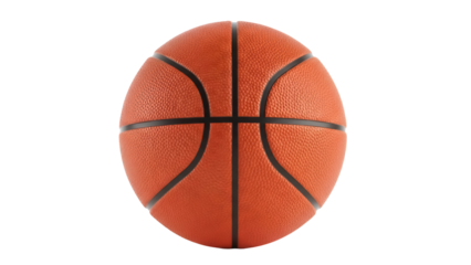 Orange basketball isolated PNG, sports equipment for team games and physical activity, textured ball with black lines on transparent background