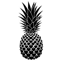 Obraz premium Black Silhouette Pineapple Illustration With Heart Pattern Texture Isolated On White Background