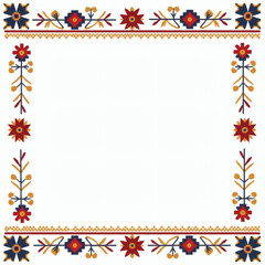 Obraz premium Folk embroidery frame eastern european pattern on white background