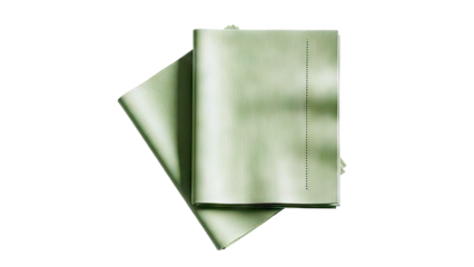 Two green textured notebooks on a white background with shadow overlay