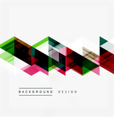 Fototapeta premium Abstract geometric shapes overlap, creating vibrant zigzag pattern. Colors include green, red, black, purple, gray. Minimalist design.