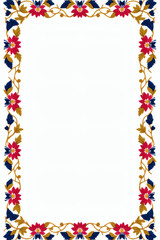 Obraz premium Folk embroidery floral border top bottom and side accents on white