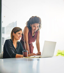 Business, woman or mentor with advice on laptop for corporate training, account question or help....