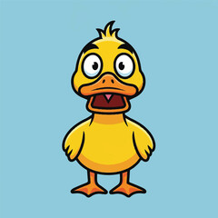 Cartoon Duck with Surprised Expression and Open Mouth on Light Blue Background