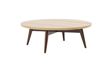 Modern round wooden coffee table isolated on transparent background