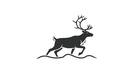 Obraz premium Silhouette of a Reindeer Running with Large Antlers.