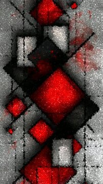 Abstract Geometric Composition With Red and Black Squares and Fine Lines on a Textured Gray Base, Made of Cubes
