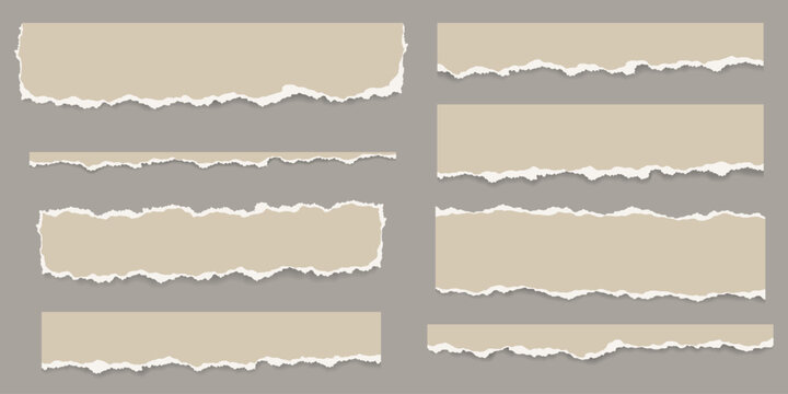 Set of realistic torn paper strips with rough edges isolated on neutral background. Vintage torn paper. Perfect for collage art, scrapbooking, packaging, branding, and creative paper layouts