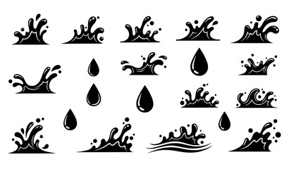 Fototapeta premium Water splash vector illustration set black silhouettes isolated