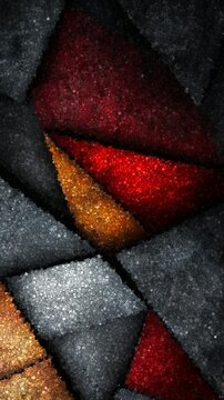 Industrial Abstract Background Featuring Dark Metal Plates and Textured Orange and Red Triangles, Made of Cubes
