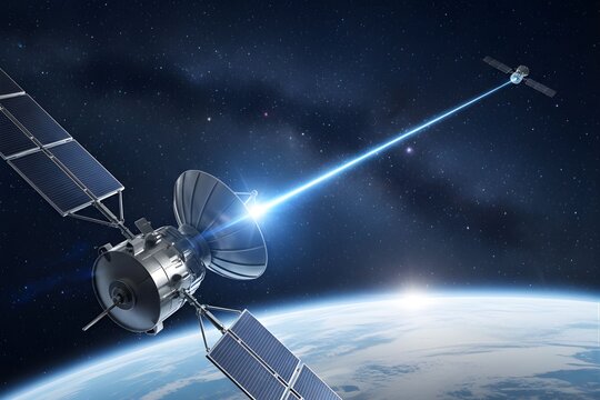 Futuristic Satellite Using Laser Beam for Space Communication Network - Powered by Adobe