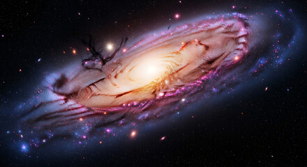 Fototapeta premium Majestic Spiral Galaxy Illuminated by Distant Stars, Revealing Cosmic Dust and Nebulae in a Celestial Dance
