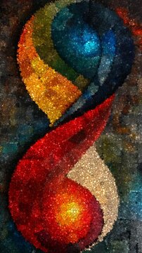 Artistic Spiral Mosaic Pattern With Vibrant Rainbow Colors and Textured Wood Grain Block Details, Made of Cubes
