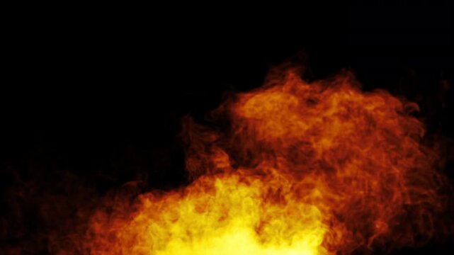 Fiery Flames in the Dark, A mesmerizing display of vibrant flames dances against a dark backdrop, painting a dramatic scene of intense heat and energy