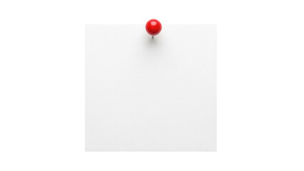Blank square sticky note with red push pin isolated PNG, memo reminder on transparent background for message or notice