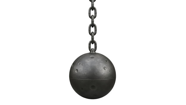 Wrecking ball with chain PNG isolated on transparent background, demolition equipment for construction and destruction projects