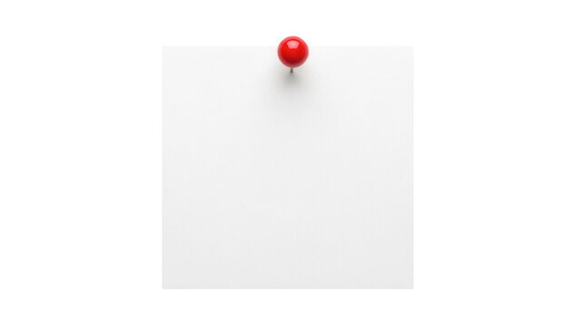 Blank square sticky note with red push pin isolated PNG, memo reminder on transparent background for message or notice