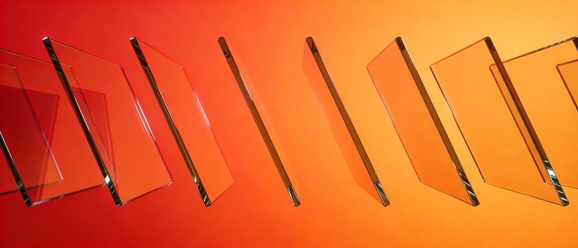 光を反射する浮遊ガラス三角板のレトログラデーション背景