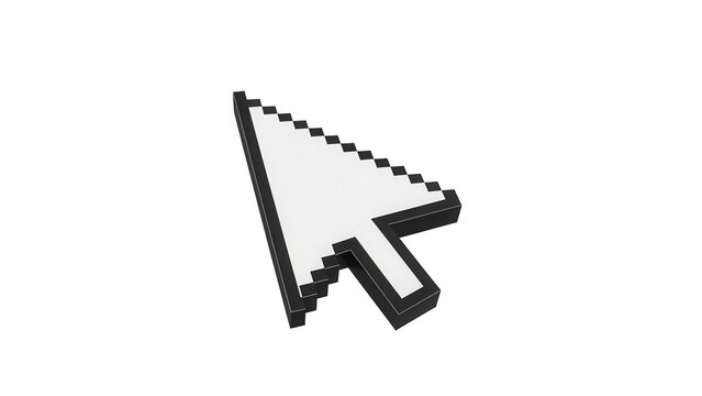 Pixelated computer cursor PNG isolated on transparent background, retro style arrow pointer for web design and user interface