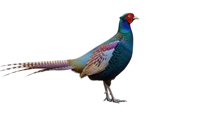 Colorful Reeves s pheasant isolated PNG on transparent background, exotic bird with long tail feathers for design and educational use