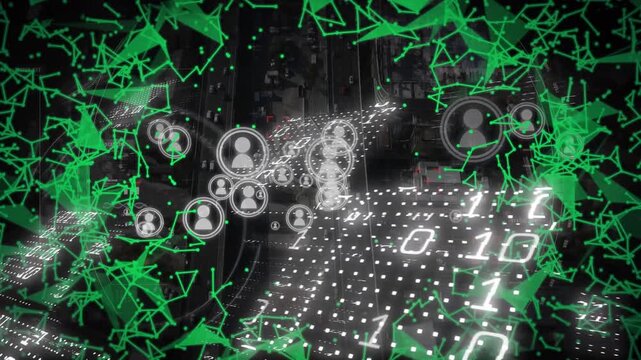 A network of green connections over a transparent background