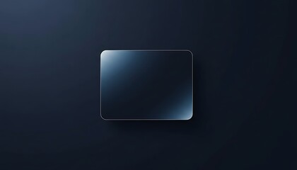 A glossy 3d blue light switch icon on a dark background features a transparent glass button and metal frame design for a modern web banner or computer screen technology template