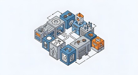 Isometric 3d cube structure with various colored blocks