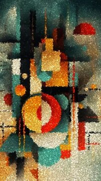 Minimalist Geometric Abstract Art With Bold Squares and Lines in Primary Colors on Beige Canvas, Made of Cubes
