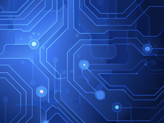 Fototapeta premium Abstract blue circuit board pattern with glowing connections and digital network design