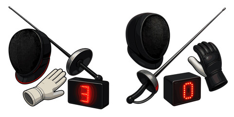 Fencing gear and score display in vector illustration format