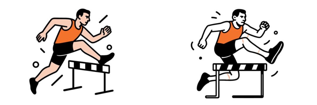 Athlete jumping over hurdles in a vector illustration