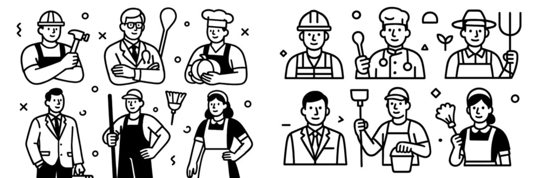 Diverse professions illustrated in a vector style for microstock use