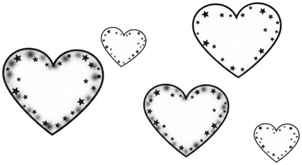 Valentine Black and white star patterned heart shapes collection on transparent background