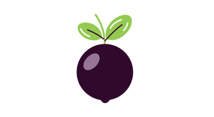 Stylized Dark Purple Berry Fruit with Green Leaves Illustration.