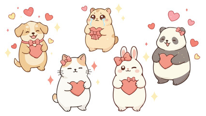 ハートをもった動物キャラクターたち
