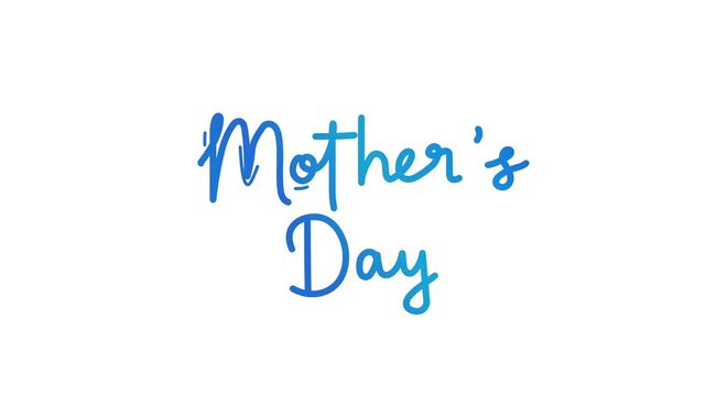 Happy mother's day One line continuous animated typography intro outro animation video, hand drawn calligraphy monoline lettering vintage text on background single line art sky blue type on white bg