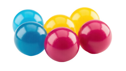Fototapeta premium Colorful gumballs PNG isolated on transparent background, assortment of blue yellow and pink candy balls for confectionery designs