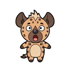 Obraz premium A cartoon hyena character standing on its hind legs with a surprised expression, illustrated in a simple style.