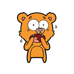 Obraz premium Cartoon Bear with Red Smartphone Showing Shocked Expression in Playful Illustration