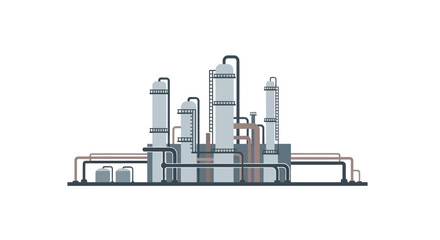 Modern Industrial Factory Complex with Multiple Towers and Pipes.