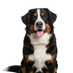Majestic bernese mountain dog with open mouth and tongue out isolated on transparent background