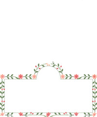 Fototapeta premium Hand drawn floral rectangular frame with arch top vector illustration, delicate botanical border design for wedding invitations and greeting cards