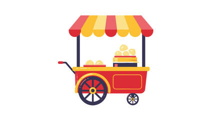 Colorful Red and Yellow Popcorn Cart Illustration with Canopy.