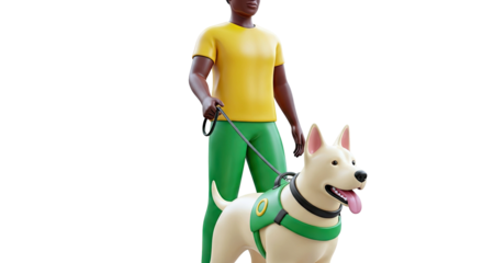 3D Cartoon Person Walking a Dog on a Leash