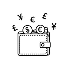 Outline Wallet Icon with Global Currency Symbols