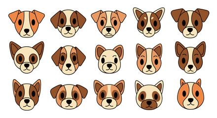 Grid Collection of Diverse Cute Dog Breed Face Icons