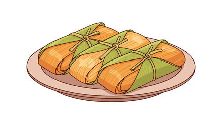 Plate of Three Wrapped Mexican Tamales Ready to Serve